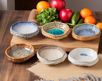 Handmade Ceramic Bowl – Japanese Style Small Dipping Dish for Sauces, Spices or Appetizers – Rustic Artisan Pottery Serveware