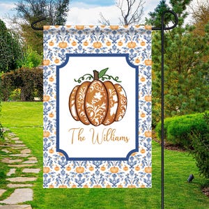 Bandeira de jardim de abóbora chinesa personalizada, decoração de jardim de outono personalizada para decoração de exterior de Ação de Graças em família, temporada de Ação de Graças de outono