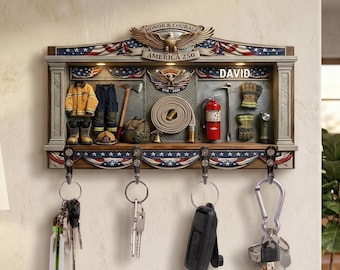 Llavero personalizado del 250 aniversario de EE. UU., Honor y Coraje Bombero, Llavero personalizado, Regalo para él, aD039d0a