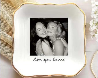 Personalized Bestie Photo Jewelry Dish: Ceramic Trinket Tray for Best Friend, Birthday Bestie Gifts, b7234c9c