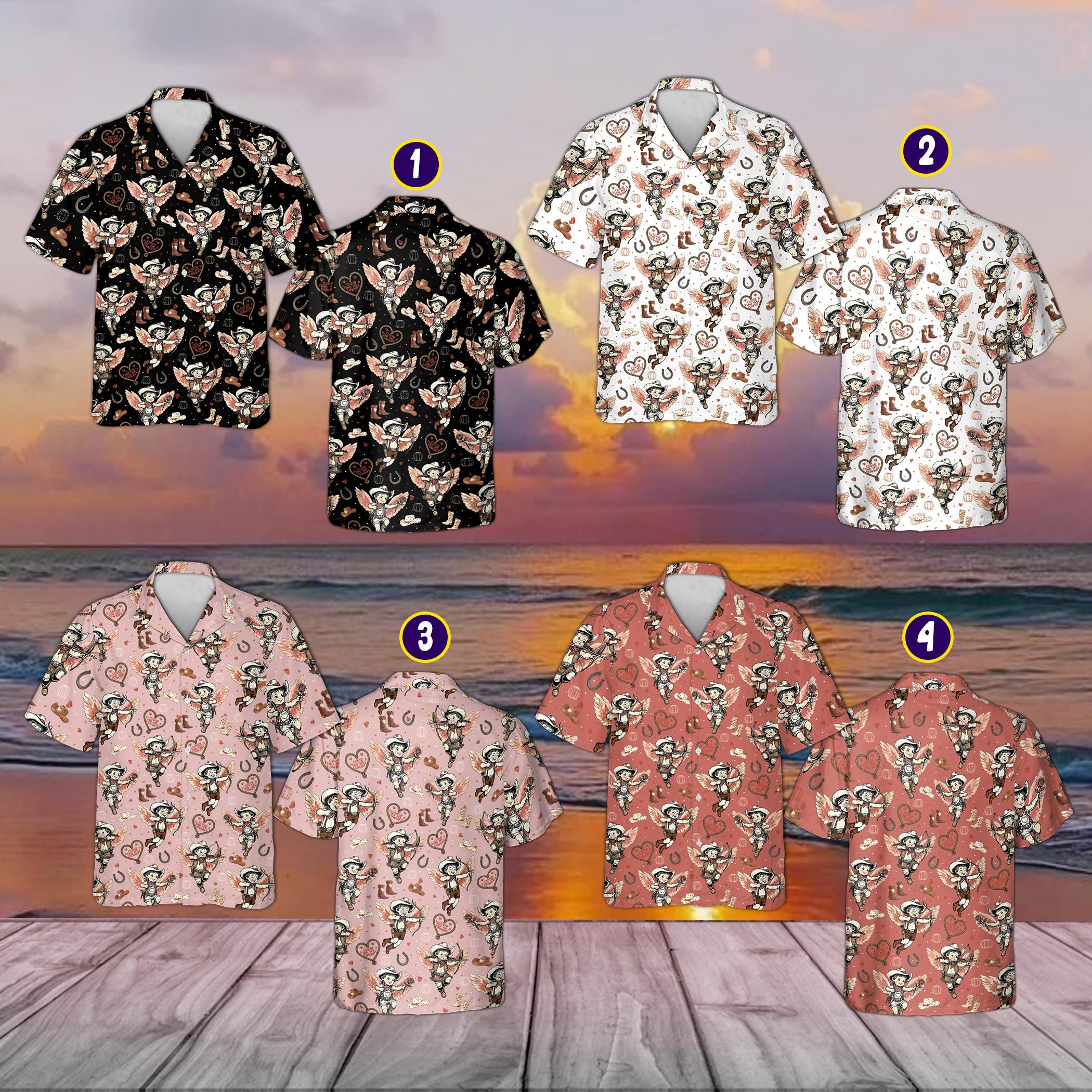 Discover Vintage Cowboy Cupid Hawaiian Shirt, Retro Western Pink Valentine Shirt for Men, Cupid Find Me A Cowboy Aloha Shirt, Funny Country Boy Gift