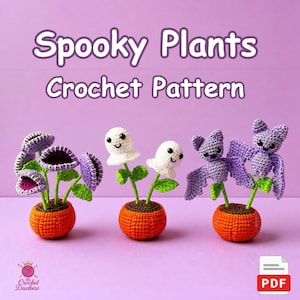 Spooky Plants Crochet Pattern – Halloween Pumpkin Pots with Bats, Ghosts & Venus Flytrap