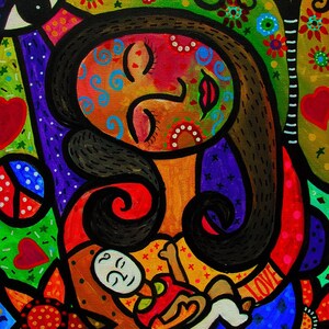 Mother and Child Abstract Florals Blooms Painting PRINT by Pristine Turkus