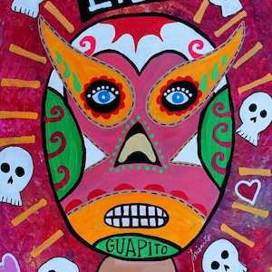 Folk Art Pristine Luchador Wrestler Lucha Libre Prisarts Original Painting 11 X 14