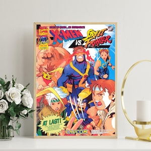 Poster arcade retrò - Poster X-men VS Street Fighter - Stampa vintage - Regalo per giocatori