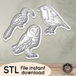 May include: Three 3D printed STL files for a toucan, owl, and robin bird. The files are designed for 3D printing and are available for instant download.