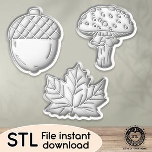 Autunno Foglia Fungo Quercia Ghianda Stagioni dell'anno Bellissimo - File STL per tagliapasta, tagliapasta in argilla, prodotti da forno, fondente, timbro Stampa 3D