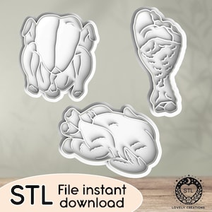 Può includere: Tre file STL stampati in 3D per un pollo, una coscia di pollo e un pollo arrosto intero. I file sono disponibili per il download immediato.