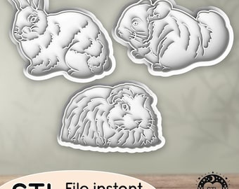 Rodent Rabbit Chinchilla Guinea Pig Animal Home - STL file for Cookie Cutter, Clay Cutter, Bakery, Fondant, Stamp 3D Printing