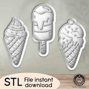 Ice Cream Summer Spring Holiday Vacation Sweet Food Beach Sand - STL file for Cookie Cutter, Clay Cutter, Bakery, Fondant, Stamp 3D Printing