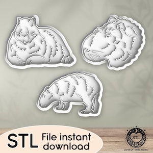 Capybara Sweet Animal Song Pet Wild Head Full Body Sitting - STL file for Cookie Cutter, Clay Cutter, Bakery, Fondant, Stamp 3D Printing