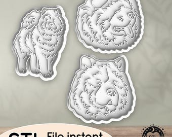 Chow Chow Dog Breed Animal Puppy Doggo Doggy Family - STL file for Cookie Cutter, Clay Cutter, Bakery, Fondant, Stamp 3D Printing