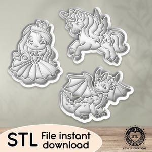 Magical Fantasy Princess Unicorn Dragon Creature RPG Myth - STL file for Cookie Cutter, Clay Cutter, Bakery, Fondant, Stamp 3D Printing