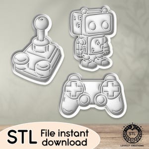 May include: Three 3D printed STL files for a joystick, a robot, and a video game controller. The files are for instant download.