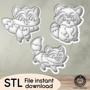Raccoon Sweet Wild Animal Forest Trash Panda Happy Running - STL file for Cookie Cutter, Clay Cutter, Bakery, Fondant, Stamp 3D Printing