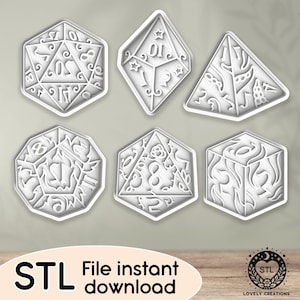 RPG Fantasy Dice Dices K6 K8 K10 K20 Dungeons Monsters Dragons - STL file for Cookie Cutter, Clay Cutter, Bakery, Fondant, Stamp 3D Printing