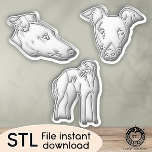 Windhund Hunderasse Tierwelpe Doggo Doggy Familie - STL Datei für Cookie Cutter, Clay Cutter, Bäckerei, Fondant, Stempel 3D Druck