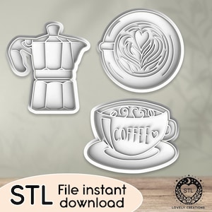 Coffee Kettle Cup Latte Espresso Americano Brewing Cappuccino - STL file for Cookie Cutter Clay Cutter Bakery Fondant Stamp 3D Printing