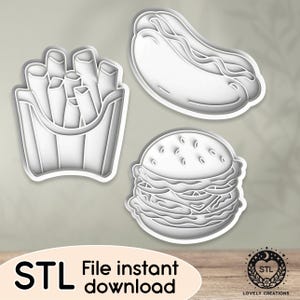 Fastfood Fast Food Burger Hamburger Fries Hot Dog Eating - STL file for Cookie Cutter, Clay Cutter, Bakery, Fondant, Stamp 3D Printing