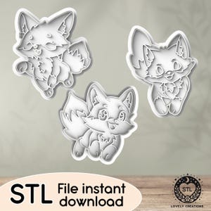 Fox Cute Foxy Animal Jumping Happy Pet Cartoon Kid Story - STL file for Cookie Cutter, Clay Cutter, Bakery, Fondant, Stamp 3D Printing