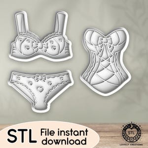 Bra Corset Panties Underwear Sexy Woman Lingerie - STL file for Cookie Cutter, Clay Cutter, Bakery, Fondant, Stamp 3D Printing