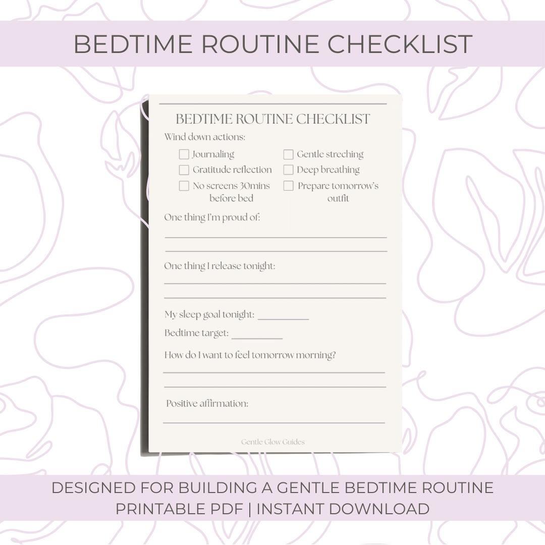 Bedtime Routine Essentials Bedtime Routine Checklist | Night Routine Printable | Evening Self Care ...