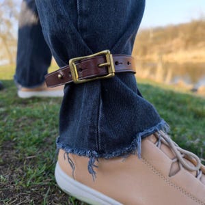 Leather Bicycle Pant Strap: Handmade Brass Buckle Bike Accessory