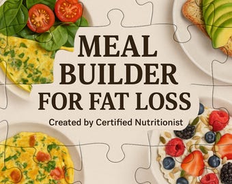 Fat Burn Meal Builder PDF | 7 Breakfasts + 7 Dinners + Portion Hacks | Printable Weight Loss Plan + Bonus Desserts & Tracker