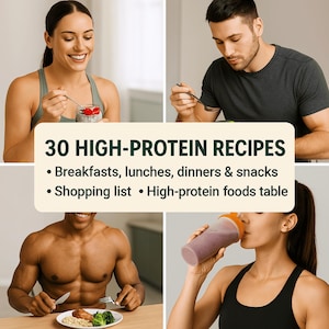 30 High-Protein Healthy Recipes | Weight Loss Cookbook.Diet plan.Bonus: Table of Protein Content in Popular Foods + Printable Shopping List