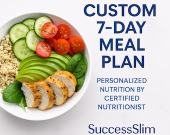 Plan de comidas personalizado de 7 días. Dieta personalizada para bajar de peso, lista de la compra. Recetas saludables para perder grasa y comidas fáciles de preparar. Creado por nutricionista.