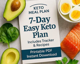 Plan de comidas cetogénicas de 7 días para principiantes. 17 recetas fáciles bajas en carbohidratos, lista de la compra y rastreadores imprimibles. Dieta cetogénica en PDF para bajar de peso. Oferta del Día de la Madre.