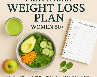 Fat Burn Meal Builder for Women 50+ | Easy Portion Control  7-Day Menu Nutritionist Tips,Printable Planner, Grocery List ,Affirmation Cards