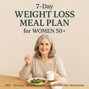 Abnehm-Speiseplan für Frauen über 50 | 7-Tage-Diät PDF + Einkaufsliste + Affirmationskarten | Menopause Ernährungsratgeber zum Fettabbau