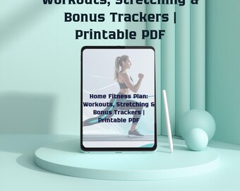 Plan de acondicionamiento físico en casa: entrenamientos, estiramientos y rastreadores adicionales / PDF imprimible para entrenamientos fáciles en casa / Seguimiento de la salud / Rastreador de hábitos.
