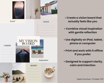 Tablero de visión + Página de reflexión, tablero de visión digital imprimible en PDF, herramienta de autocuidado y crecimiento personal
