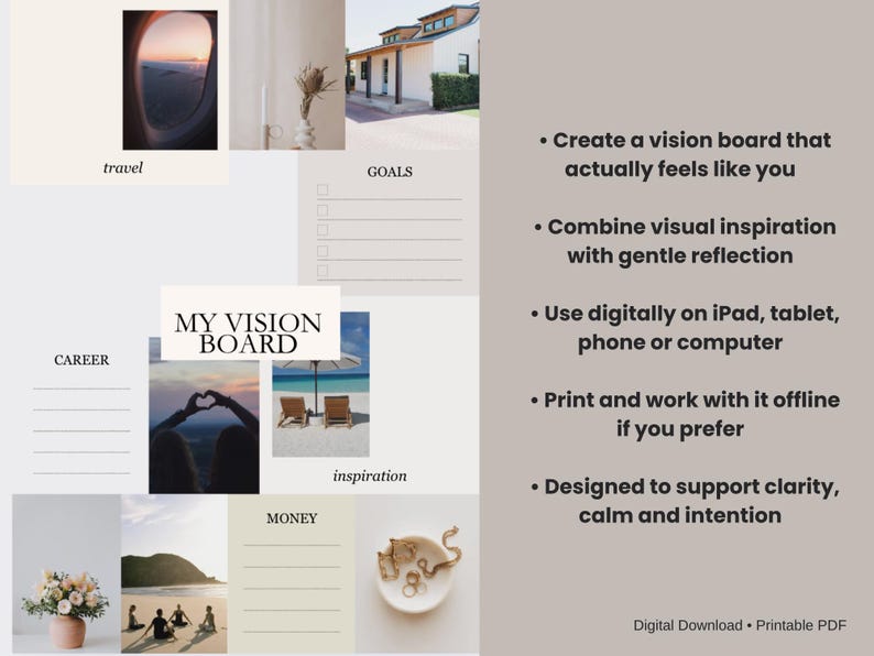 Vision Board + Reflection Page, Printable Digital Vision Board PDF ...