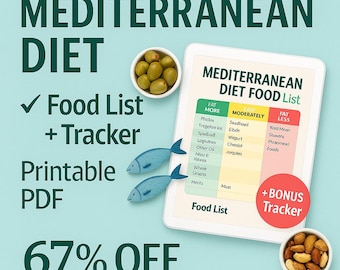 Lista de alimentos de la dieta mediterránea (PDF) / Lista de verificación nutricional y de comestibles + Registro de hábitos y pérdida de peso adicional / Guía de alimentación saludable. Oferta del Día de la Madre.