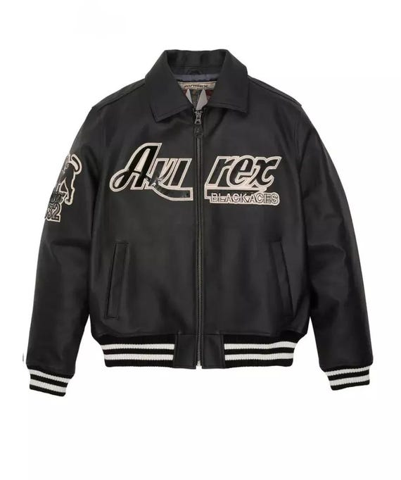 Handmade New Men's Avirex Black Fashion Ace Real Bomber American