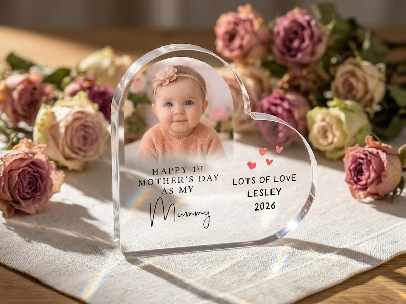 Placa acrílica personalizada para el Día de la Madre, regalo para el primer Día de la Madre, bloque acrílico con foto personalizada para mamá, regalo de Baby imagen 1