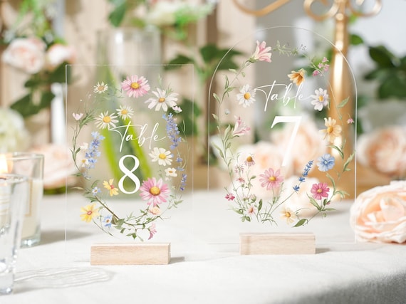 Acrylic Table Numbers | Wedding Table Decor | Wedding Signage | Table Signs | Table Numbers | Boho Wildflower Wedding Table Sign