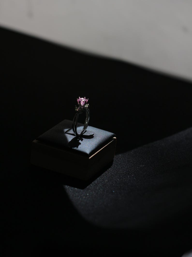 Rose Quartz Peridot Ring – Sterling Silver Tulip, Floral Jewelry image 2