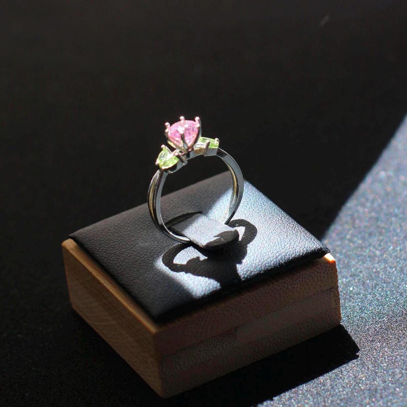 Rose Quartz Peridot Ring – Sterling Silver Tulip, Floral Jewelry image 5
