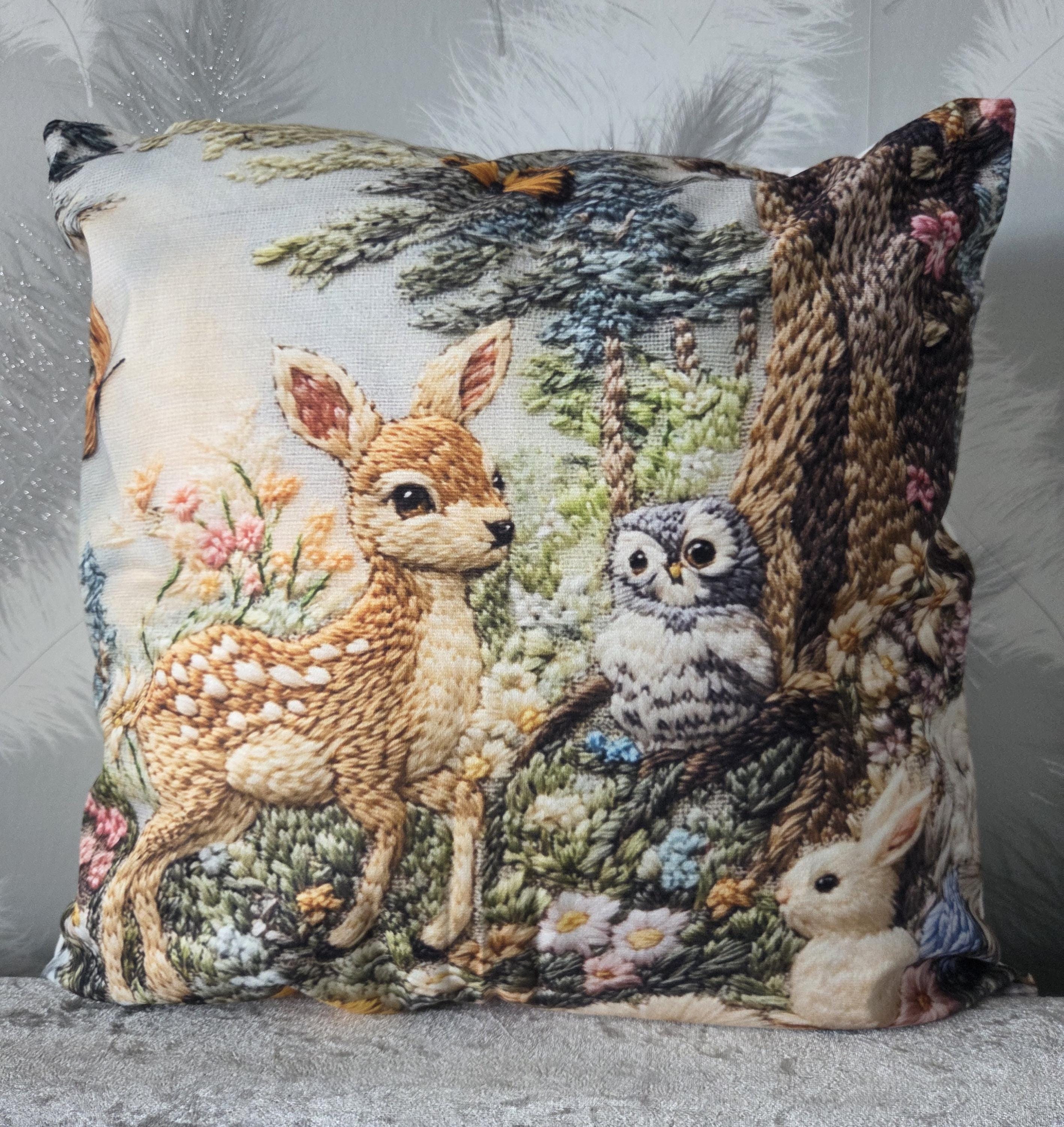 Wildlife Animals Inspired Deer and Owl Themed Cushion Cover 45cm x 45cm