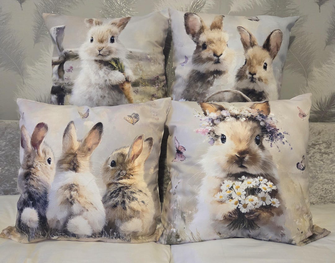 Stunning Set of 4 Wrendale Inspired Rabbit Hare Cushion Covers New 45cm ...