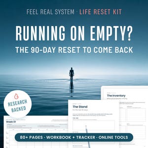 Life Reset Workbook and 90 Day Tracker | Guided Self Reflection Journal for Running on Empty | Burnout Reset
