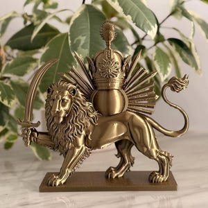 Shir-o-Khorshid (Lion & Sun) Statue- Bronze colored