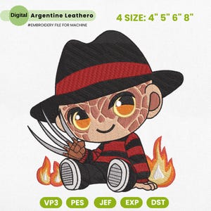 Striped Shirt Chibi Embroidery Design, Cute Scary Character Machine File, Halloween Cartoon Machine Embroidery File, Instant Download, PES
