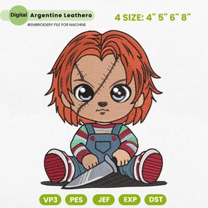 Chibi Doll Embroidery Design, Chibi Halloween Character Machine File, Spooky Cartoon Machine Embroidery File, Instant Download, 4 Sizes, Pes