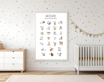 ABC Poster - Children's ABCs of animals and objects in French - A4, A3, A2 and 50x70 | Boys | Girls | TO PRINT - PDF alphabet poster