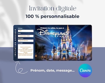 Disneyland Paris Einladung zum Personalisieren von CANVA - Druckbares, bearbeitbares Ticket - Herunterladbare Einladung - Mickey&#39;s Disney Castle